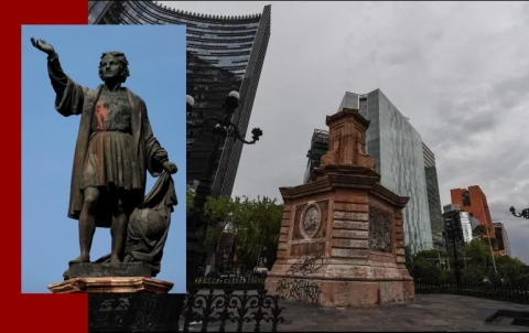  La estatua de Cólon estuvo apunto de ser destruida por la población.  Manifestantes exigen que España page indemnizacion por los daños y perjuicios oocacionados durante el genocidio de la conquista.